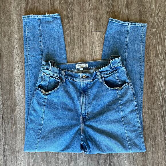 Abercrombie & Fitch Curve Love 90s Straight Ultra High Rise Medium Blue 32/14 - Picture 11 of 16